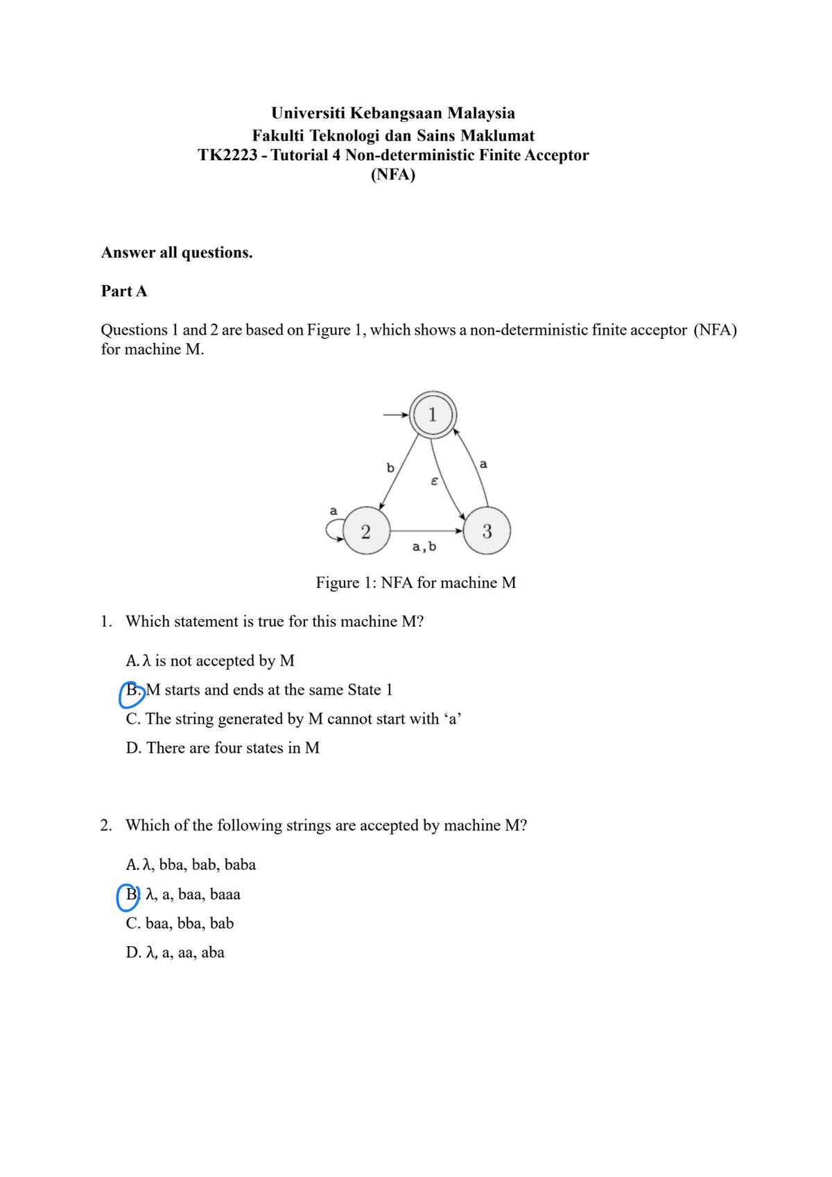 TUTORIAL 4: FINITE ACCEPTOR (NFA) QUESTIONS & ANSWERS - Studocu