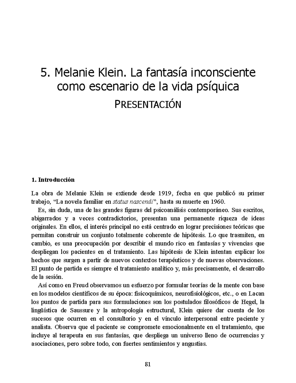 5. Melanie Klein: La Fantasía Inconsciente en el Psicoanálisis ...