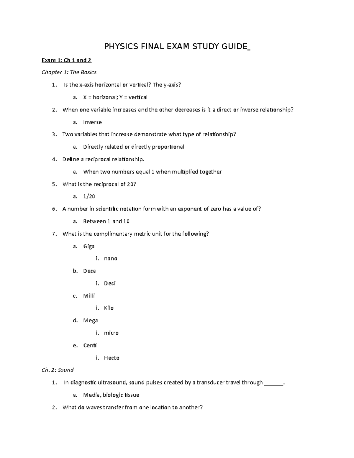 Physics PHYS 101 Final Exam Study Guide: Key Concepts & Formulas - Studocu