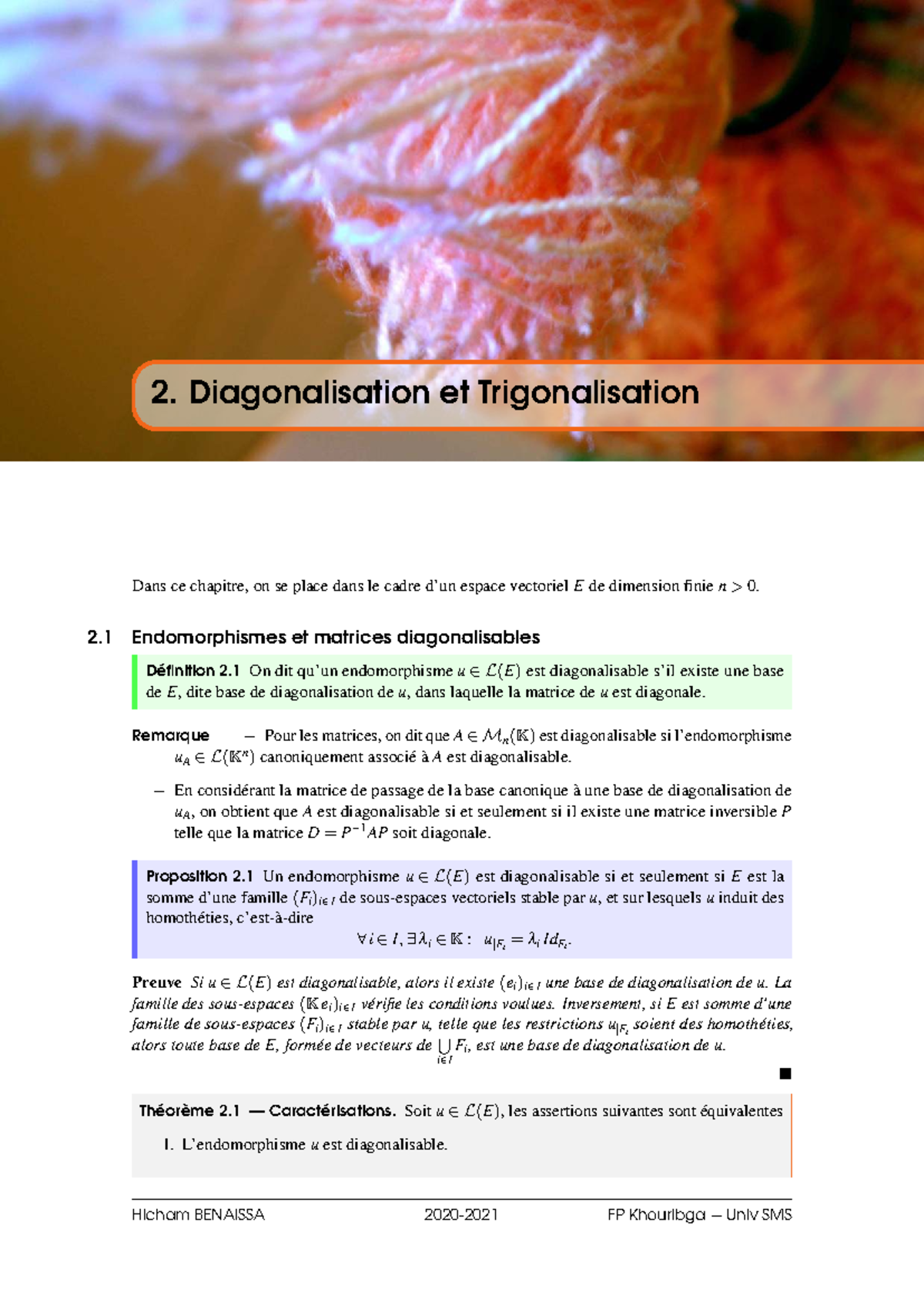 Chapitre 2: Diagonalisation et Trigonalisation - Algèbre 4 - Studocu