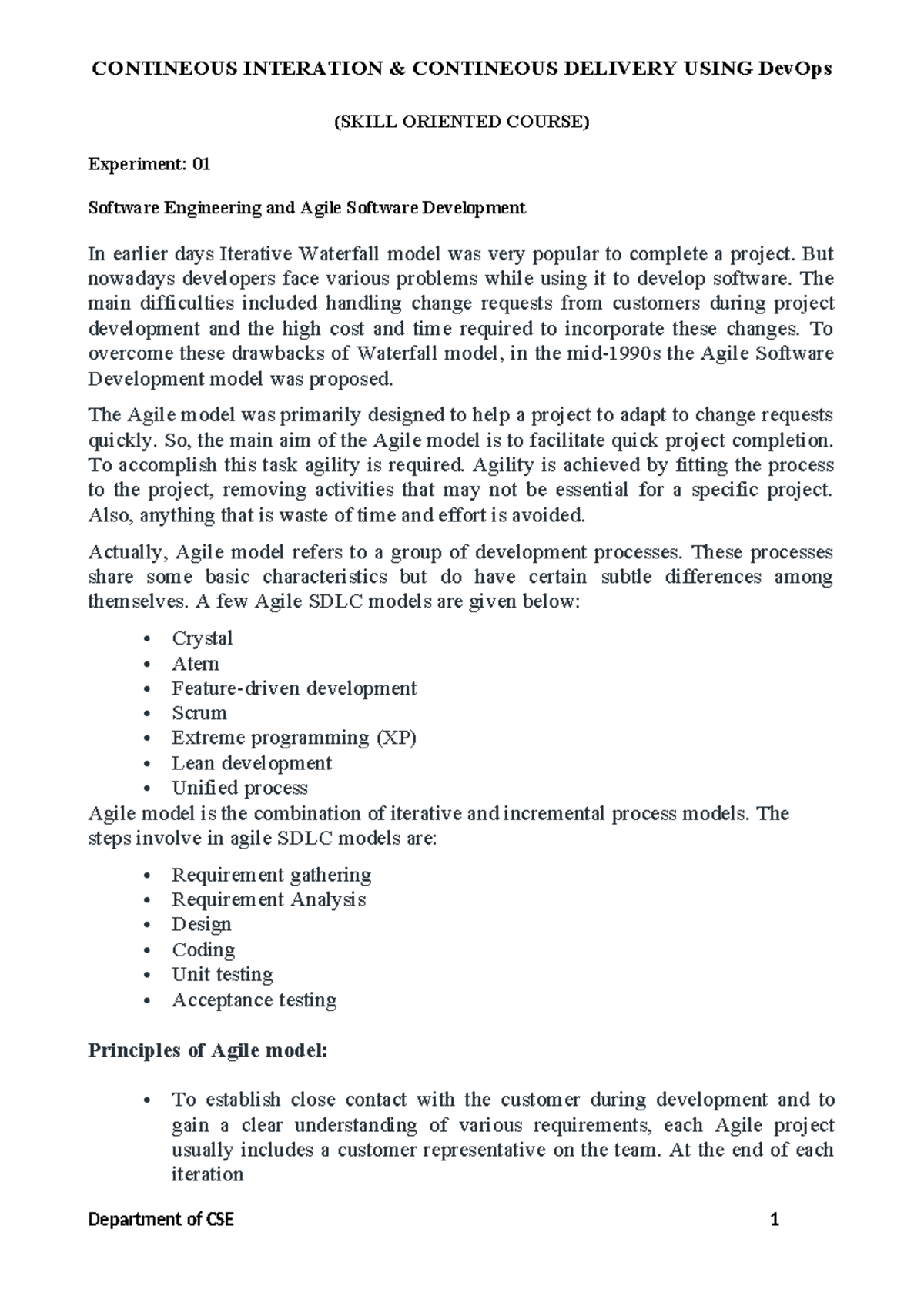 DevOps Lab Manual with Agile Development Insights (R20) - Studocu