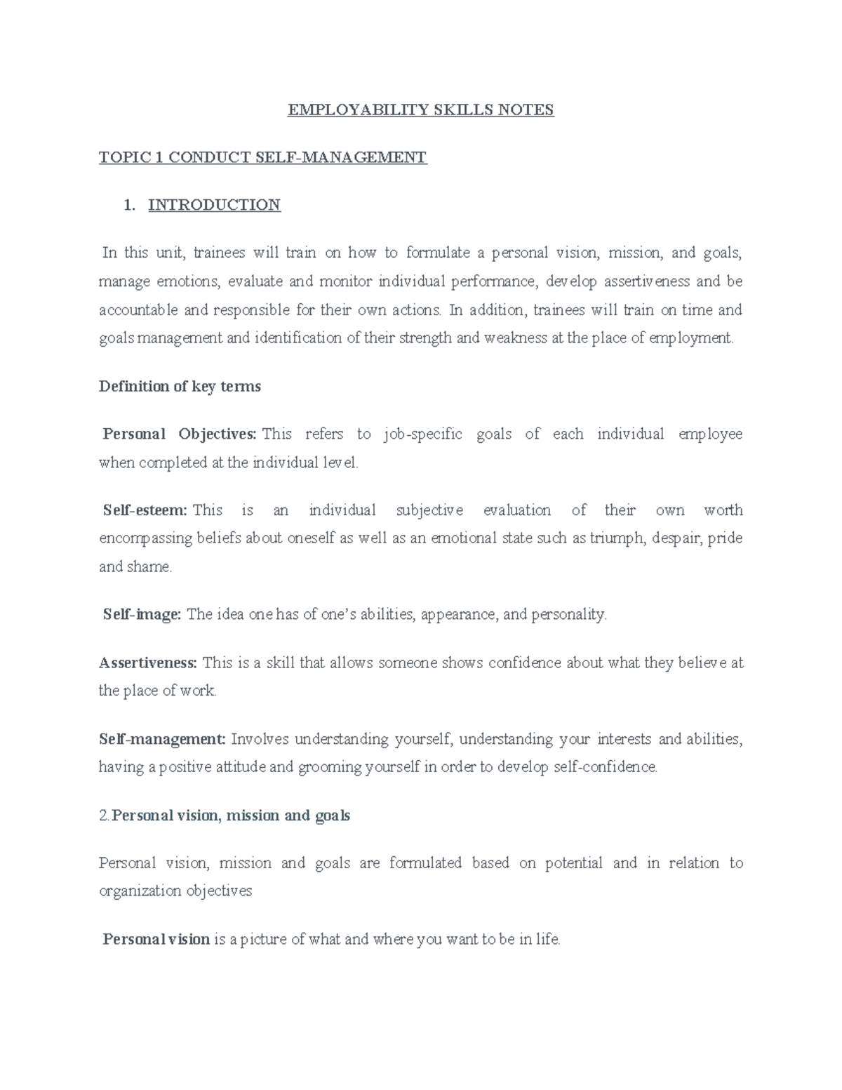Employability Skills Notes: Conduct & Emotional Management (Course Code ...