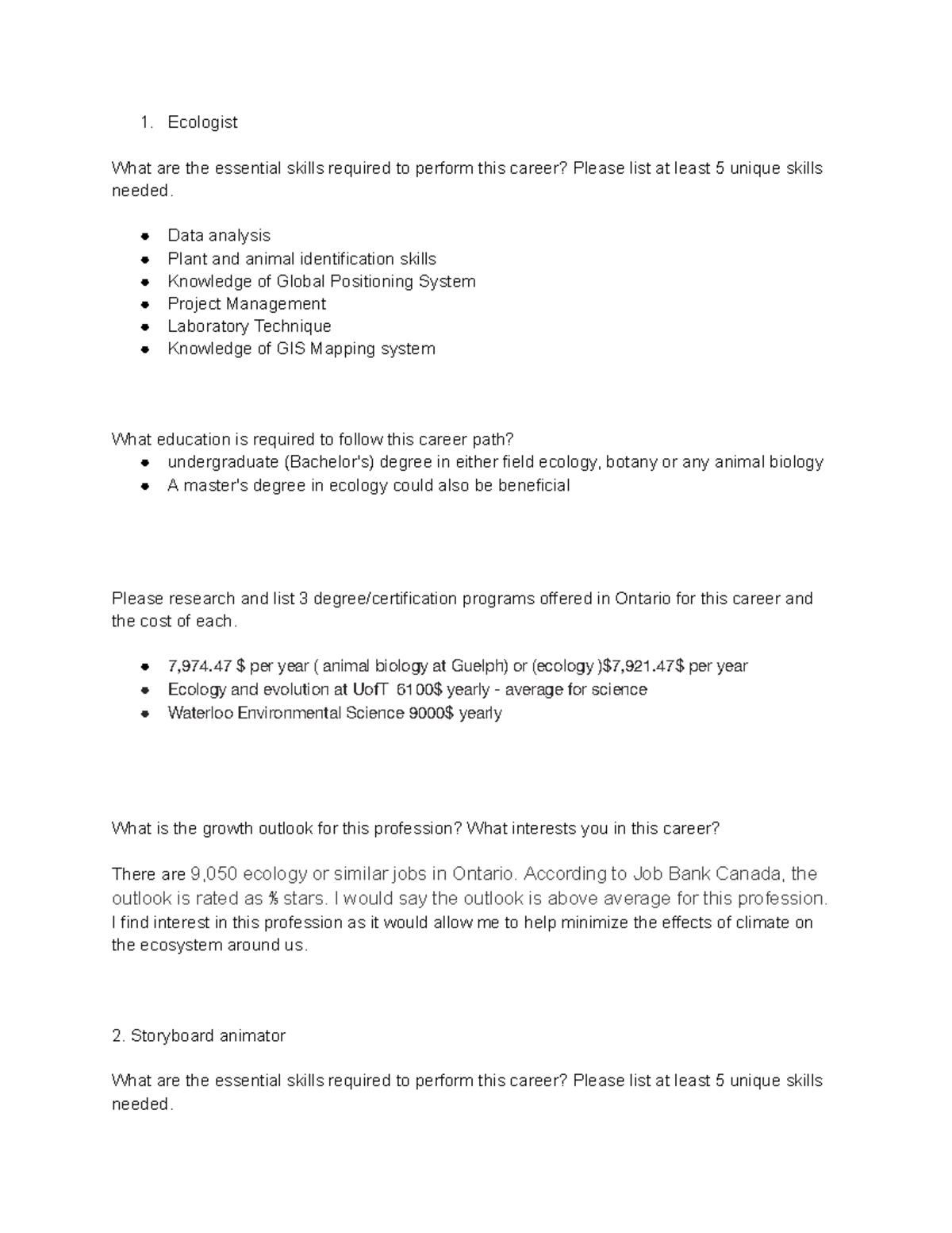 Career Research Assignment: Essential Skills & Education for Ecologist ...