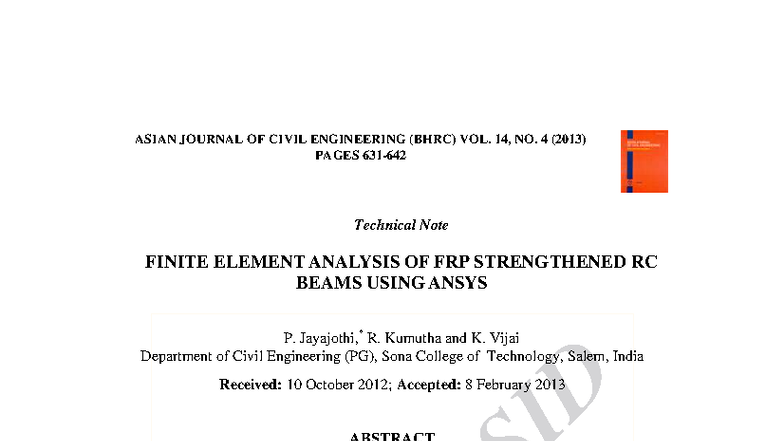 Finite Element Analysis of FRP Strengthened RC Beams (CIV 1038) - Studocu