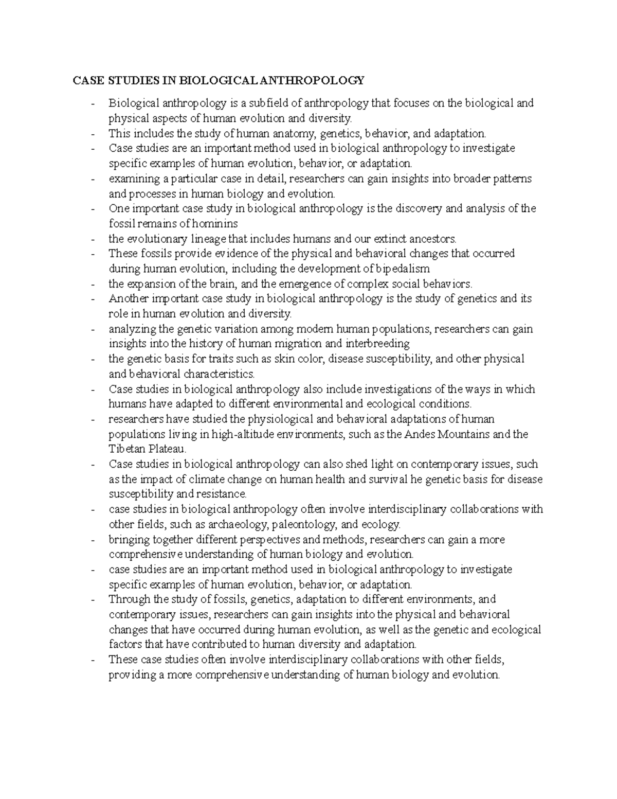 CASE Studies in Biological Anthropology: Insights and Applications ...