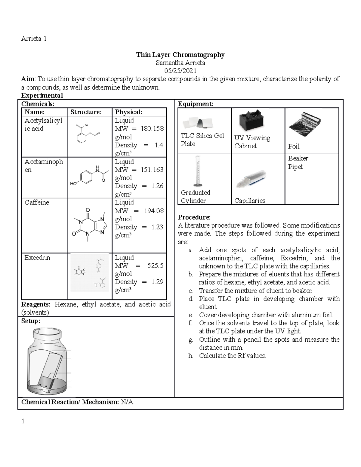 TLC Experiment Analysis: Application \u0026 Observations in Chemistry - Studocu, image size:1200x1553