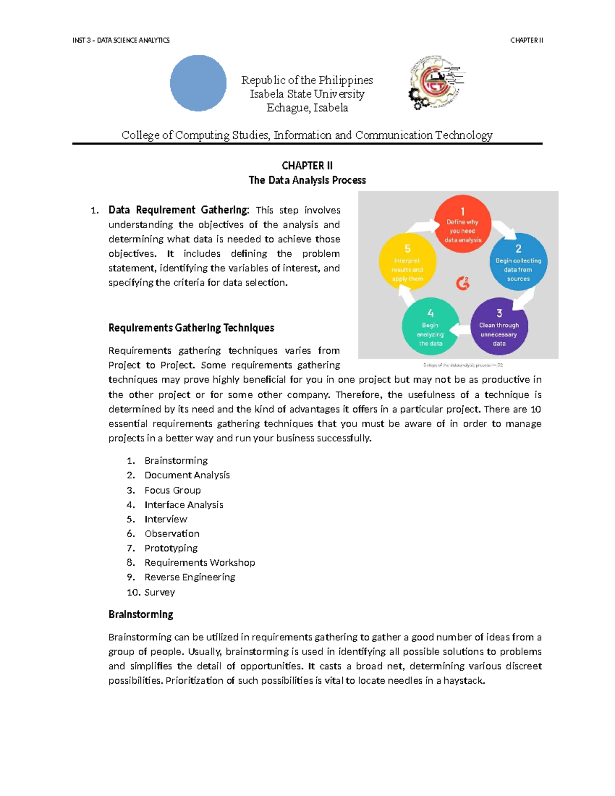 INST 3 DATA SCIENCE ANALYTICS MIDTERM CHAPTER II DATA ANALYSIS PROCESS ...