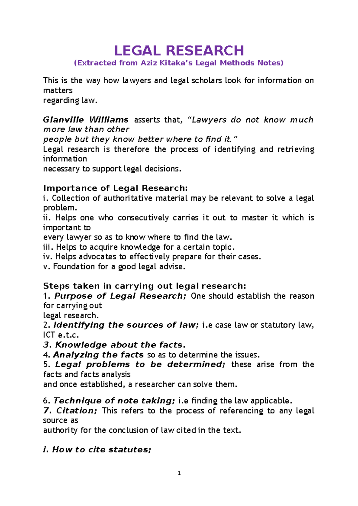 Legal Research Notes 2: Essential Techniques and Challenges - Studocu