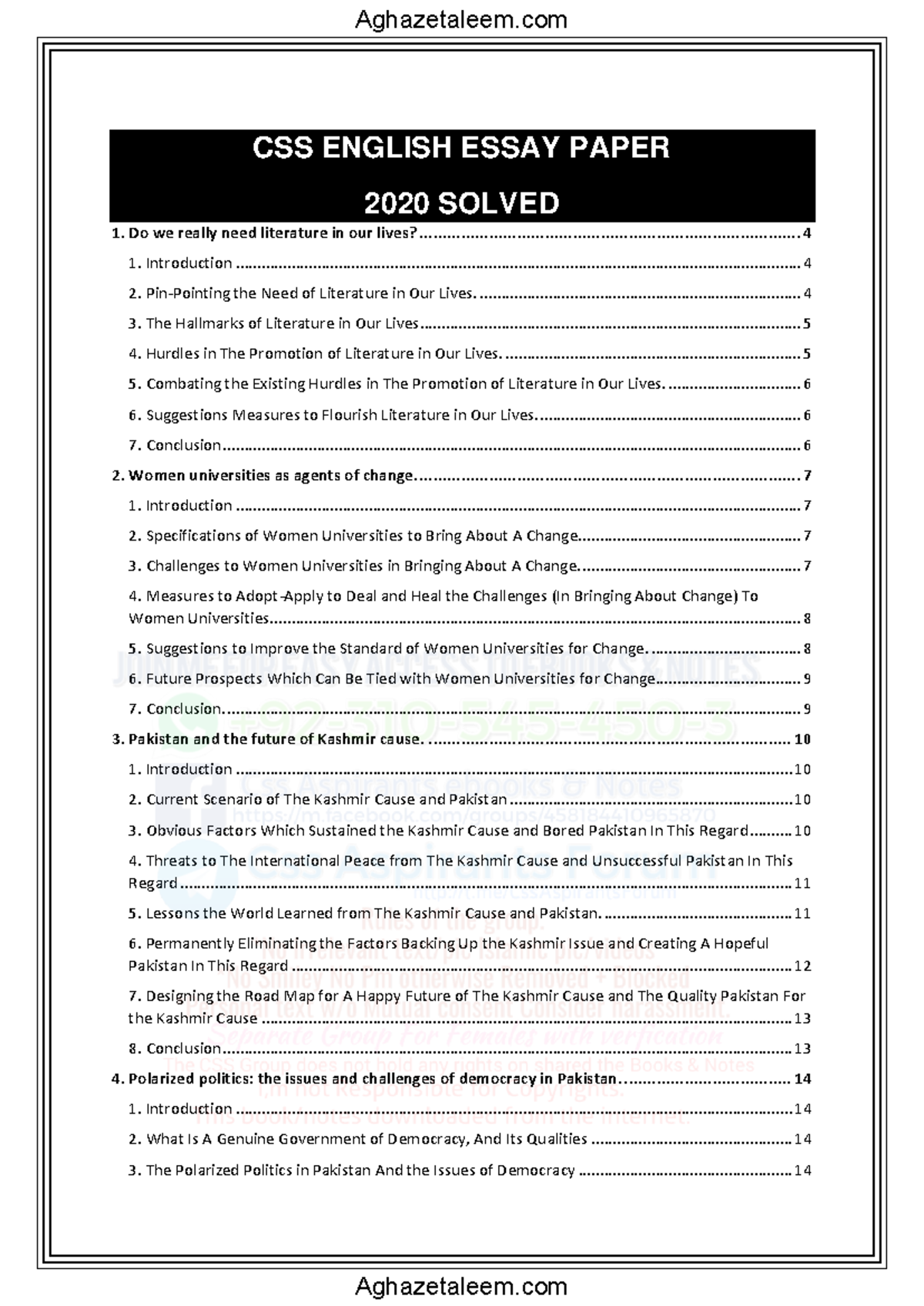 CSS 2020 English Essay Paper: Need for Literature & Women's Impact ...