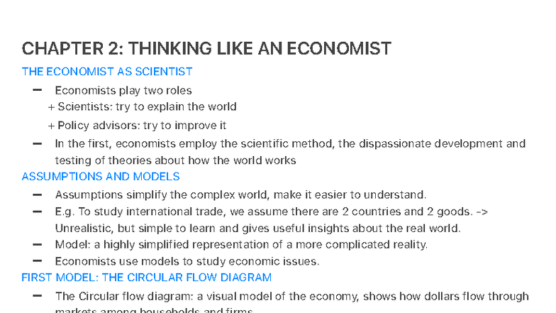 Chapter 2: Thinking Like an Economist - Key Concepts and Models - Studocu