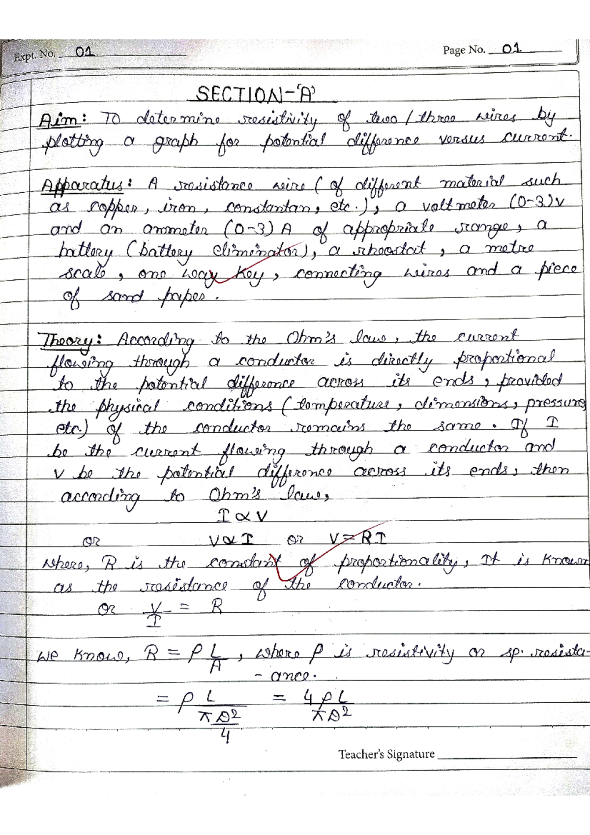 Physics Section A Experiment 1 - Expt. No. 01 Page No. 01 Aim: TO ...