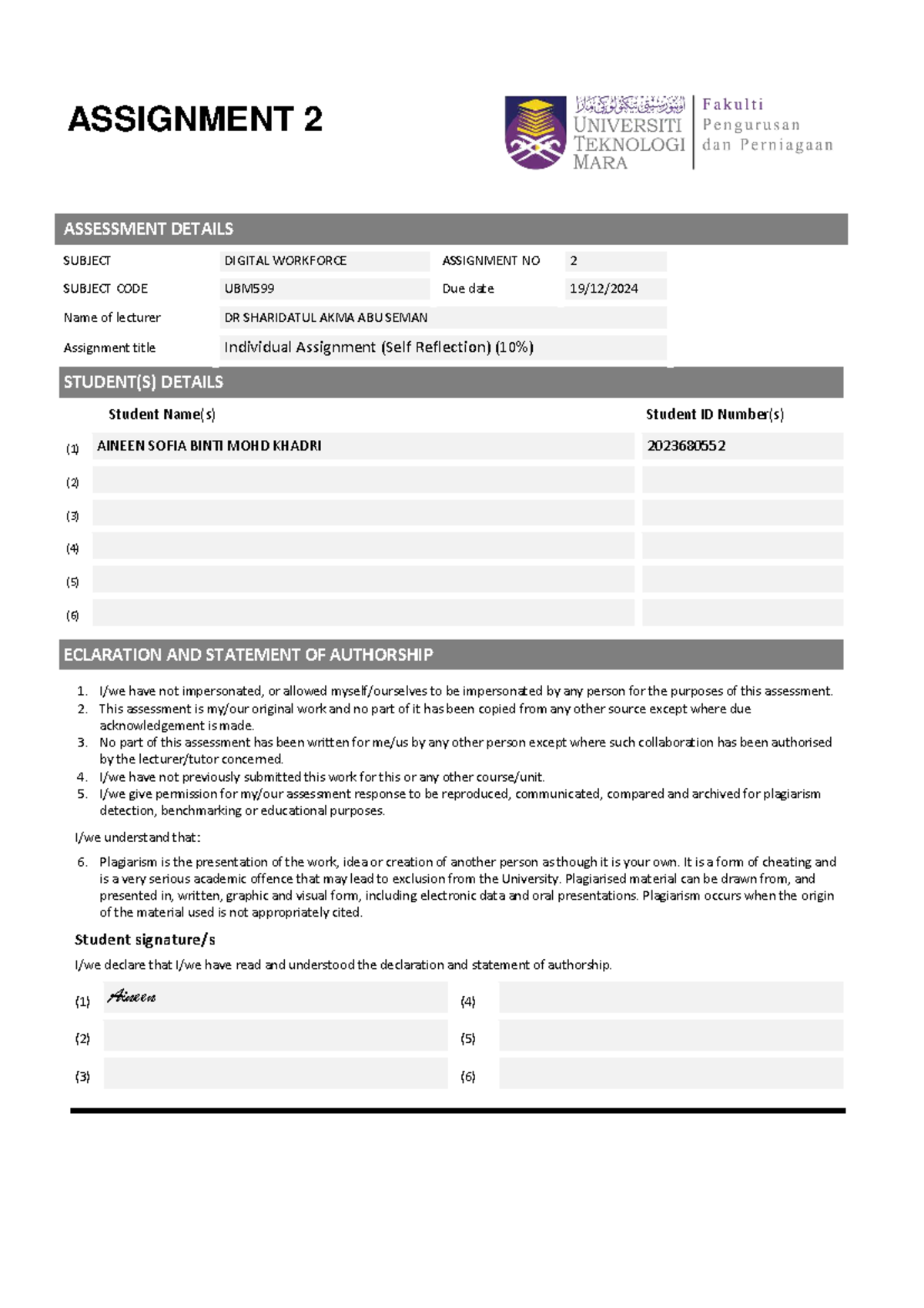 UBM599 Individual Assignment: Self Reflection on Freelancing Skills ...