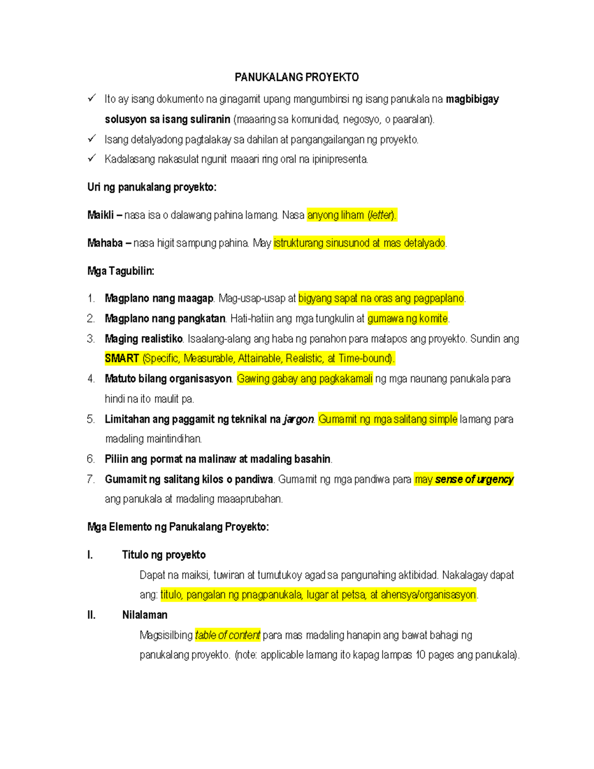Week 7 Study Guide: Panukalang Proyekto Overview and Instructions - Studocu