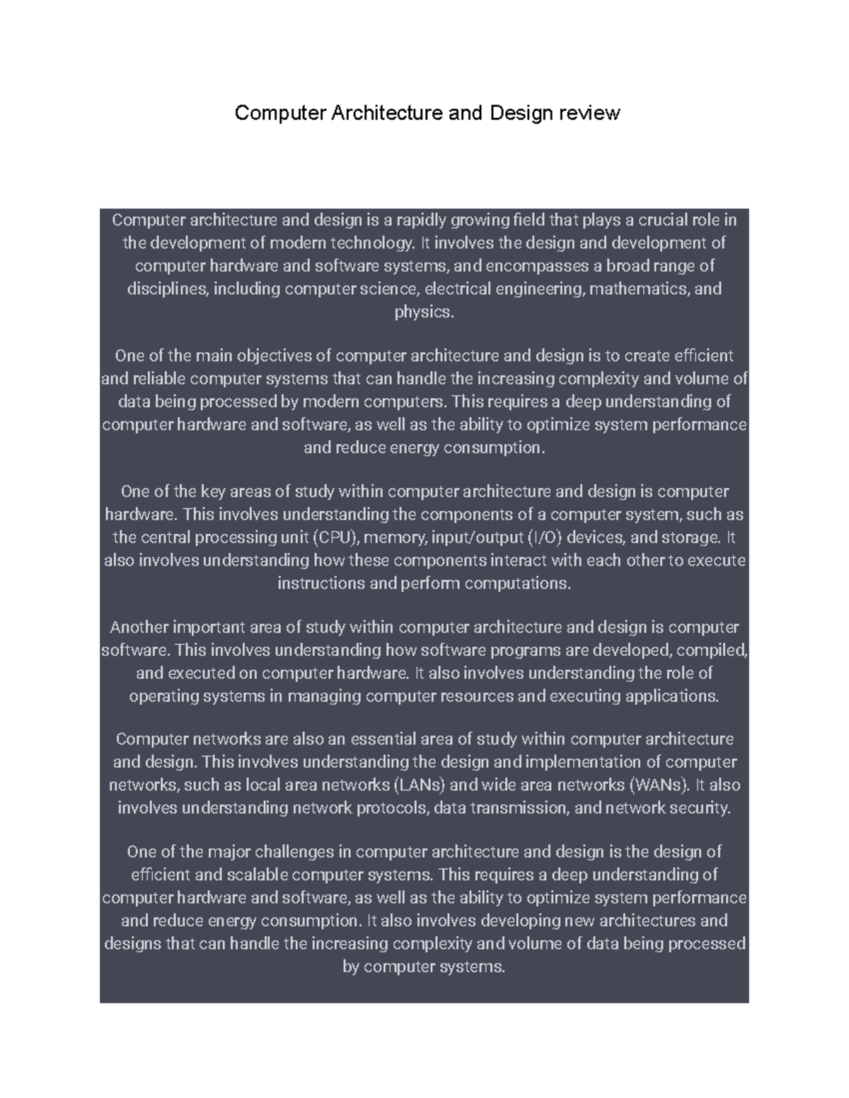 Computer Architecture and Design review - Computer Architecture and ...