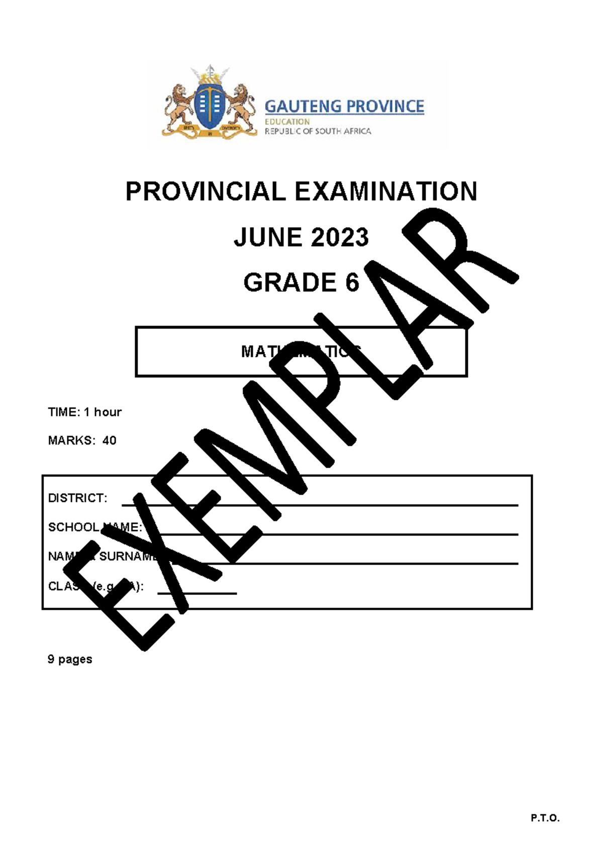 Gr 6 Math June 2023 Provincial Exam Question Paper - Studocu