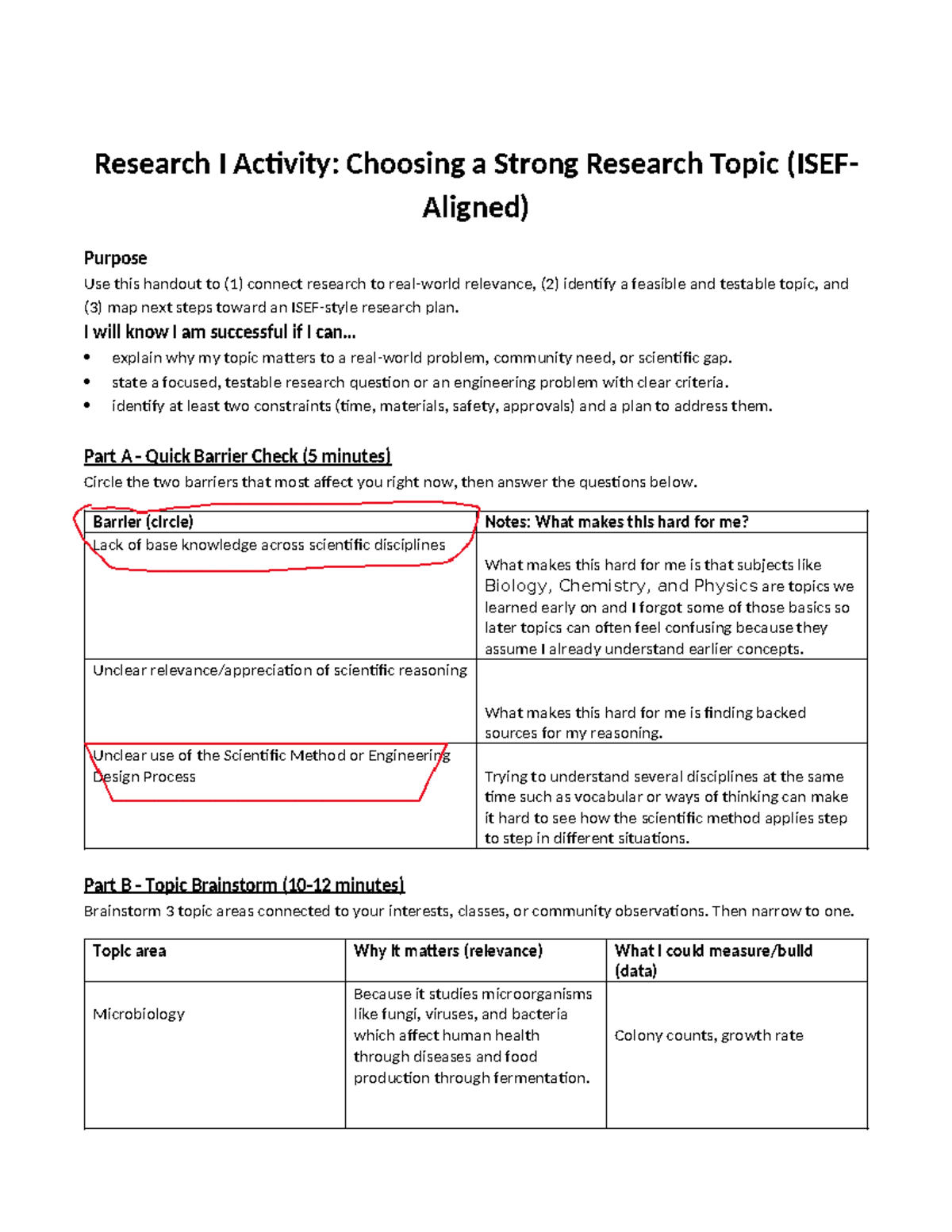 Research I: ISEF Topic Selection Guide for Strong Research Ideas - Studocu