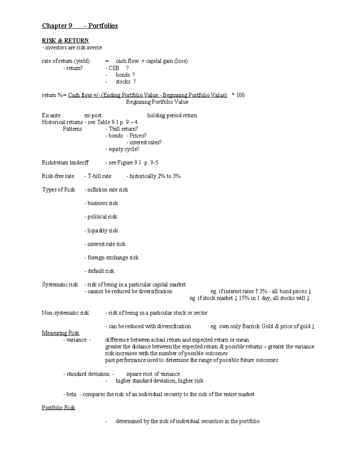 Chapter 9: Portfolios - Understanding Risk and Return in Investments ...