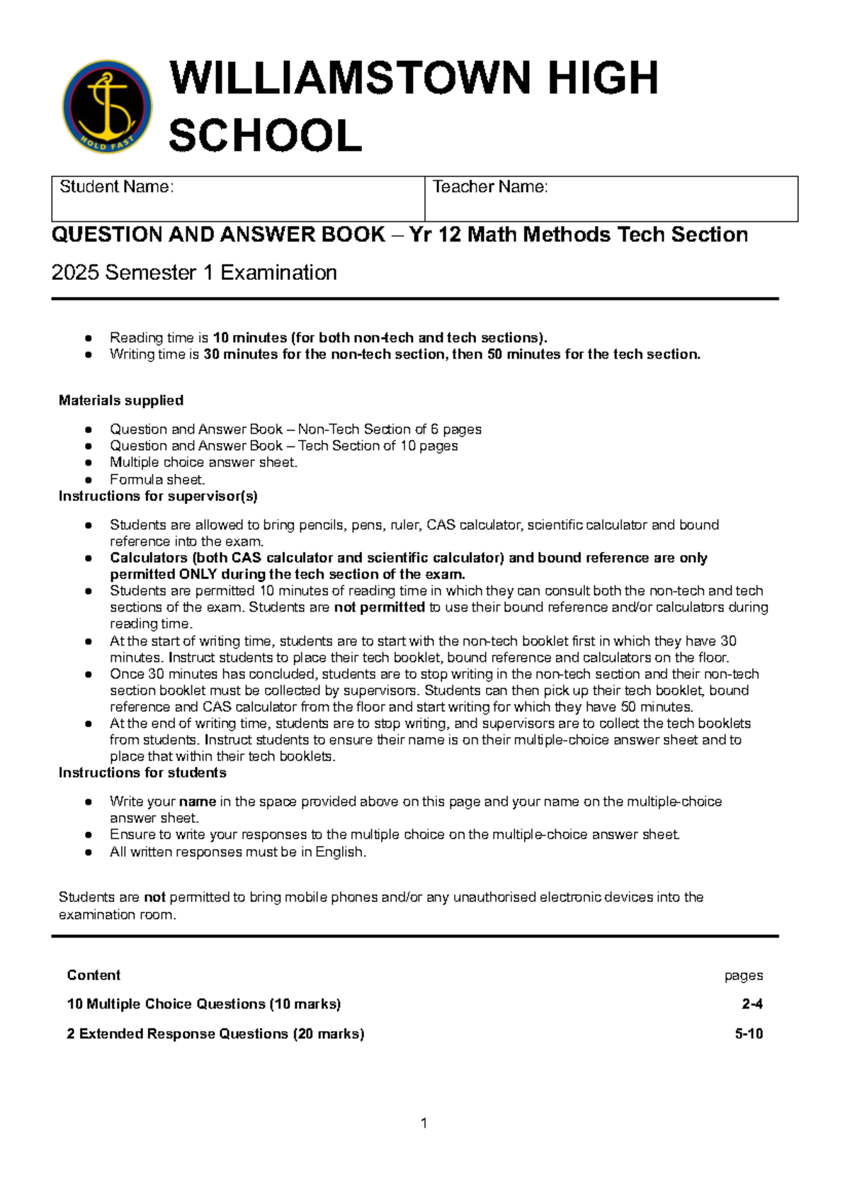 12MMME 2025 Yr 12 Math Methods Tech Exam Q&A Book - Studocu