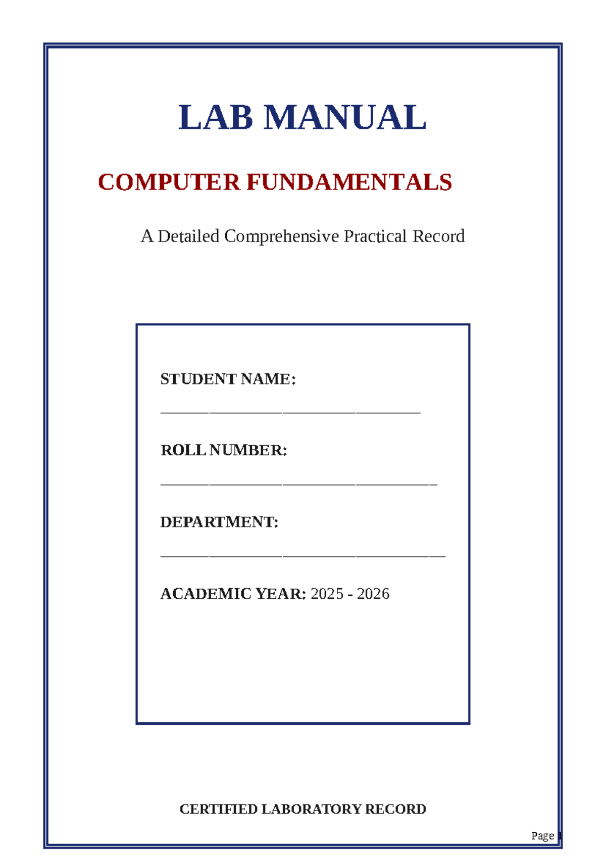 LAB MANUAL: Computer Fundamentals Experiments (2025-2026) - Studocu