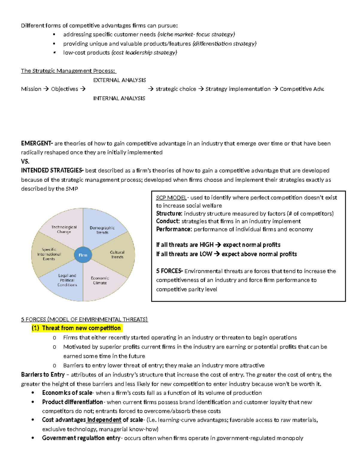 4900 Strategic Management Final Exam Notes: Competitive Advantage ...