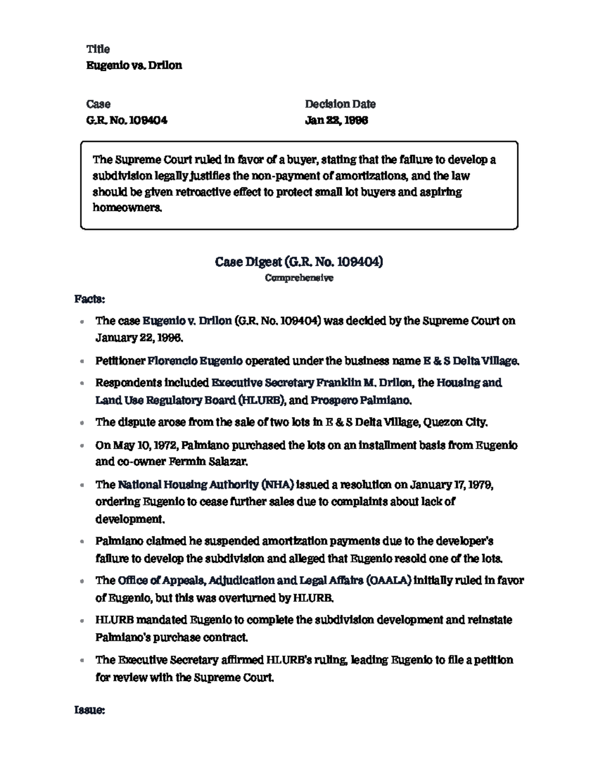 Case Digest: G.R. No. 109404 - Supreme Court Ruling on Eugenio vs ...