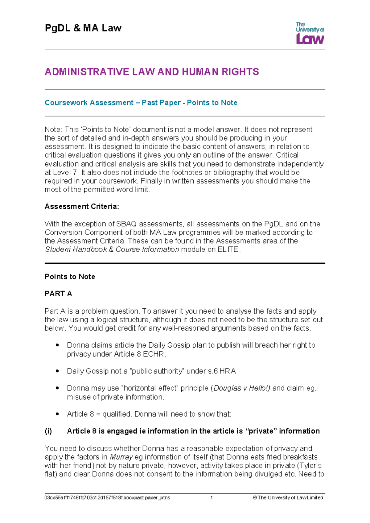 2324 PgDL MA Law ADMINISTRATIVE LAW & HUMAN RIGHTS Past Paper Notes ...
