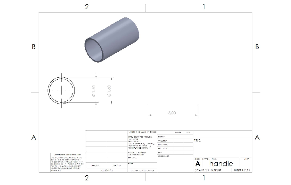 SolidWorks Handle Design Drawing - Dimensional Tolerances - Studeersnel