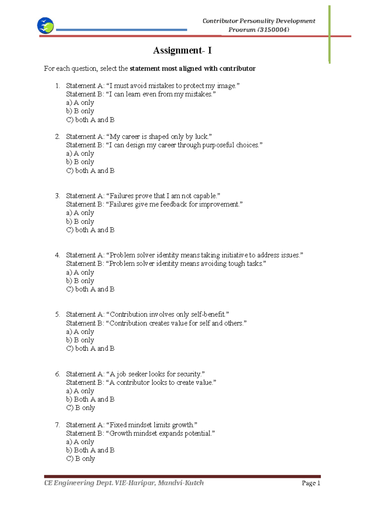 CPDP Ass - 5 Contributor Personality Development Program Assignment ...