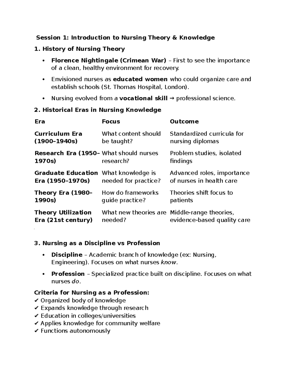 TFN 1-3: Nursing Theory and Philosophies Overview - Studocu
