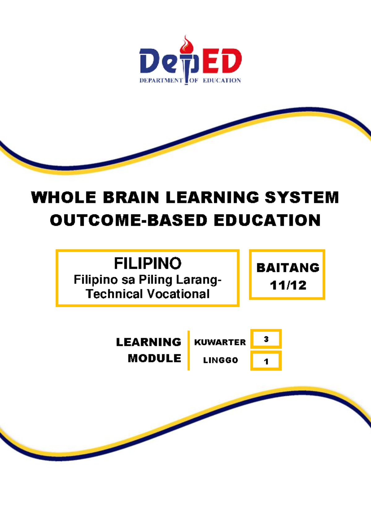 Q3-Filipino-11-TECH-VOC Learning Module Week 1 - Studocu