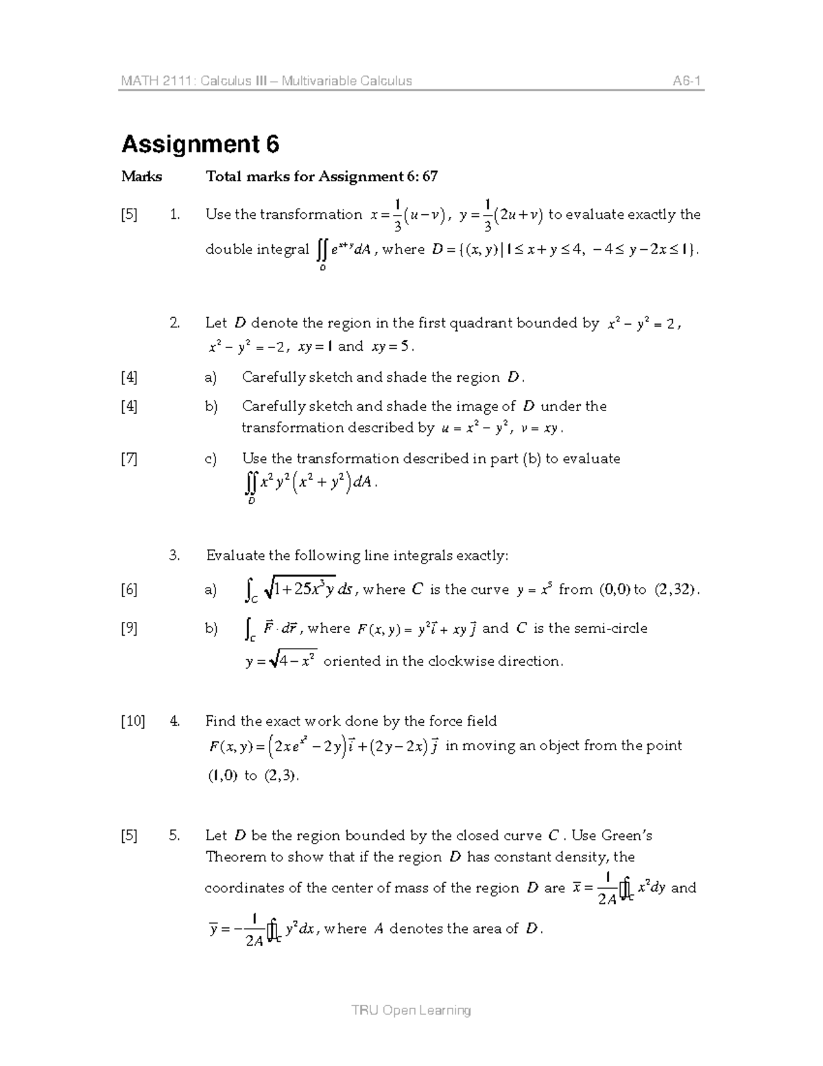 MATH Calculus Multivariable Calculus Assignment 6 Overview - Studocu