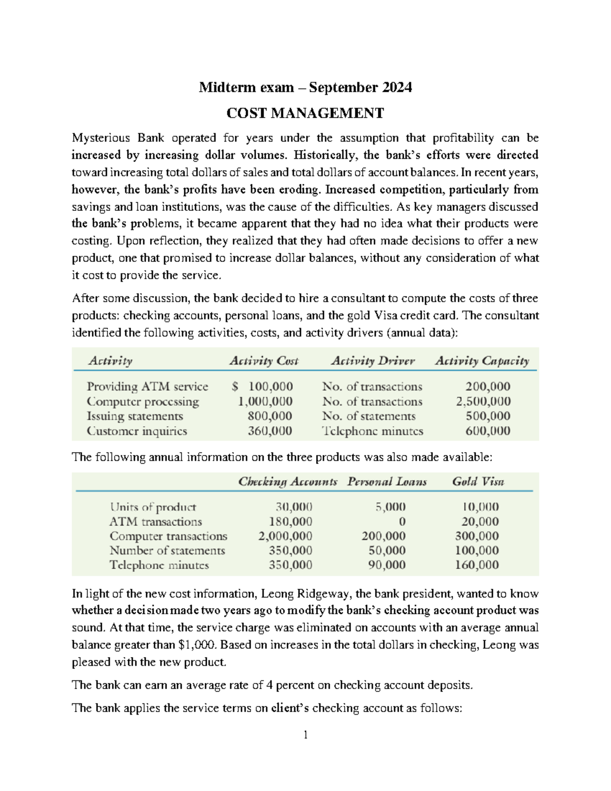 Midterm Exam - Cost Management September 2024 Analysis & Insights - Studocu