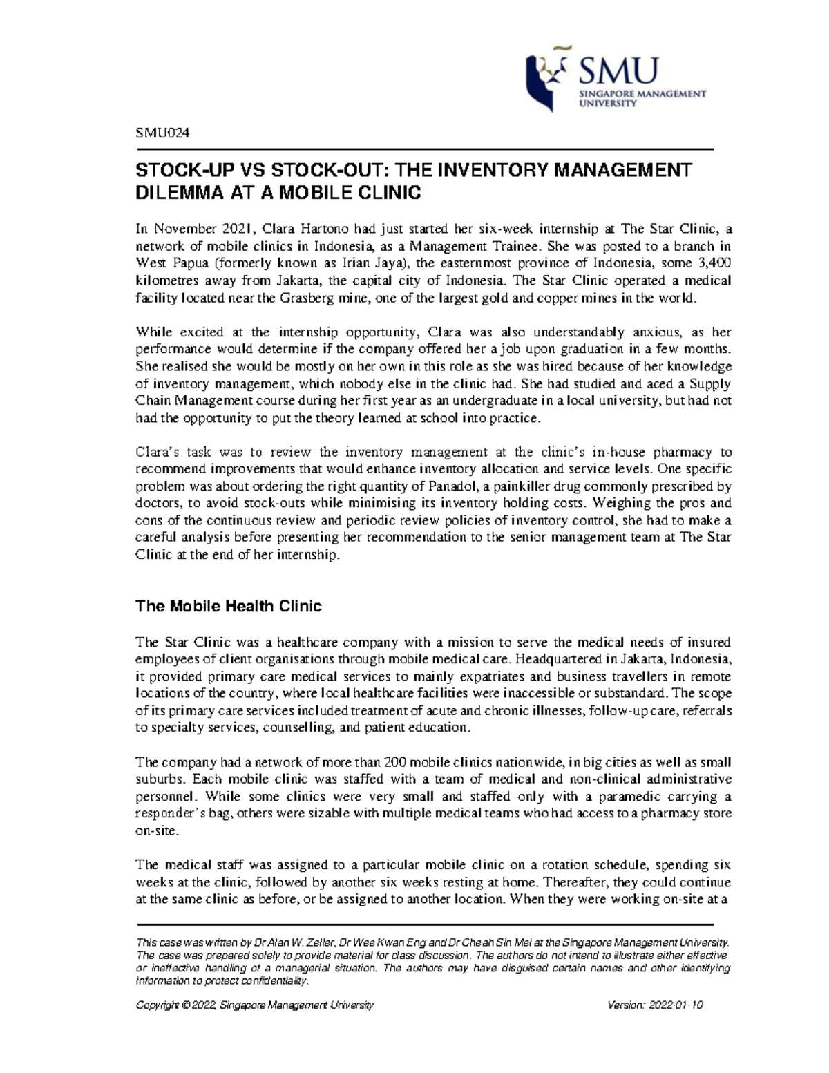 Stock-Up Vs Stock-Out: A Case Study in Inventory Management (SMU) - Studocu