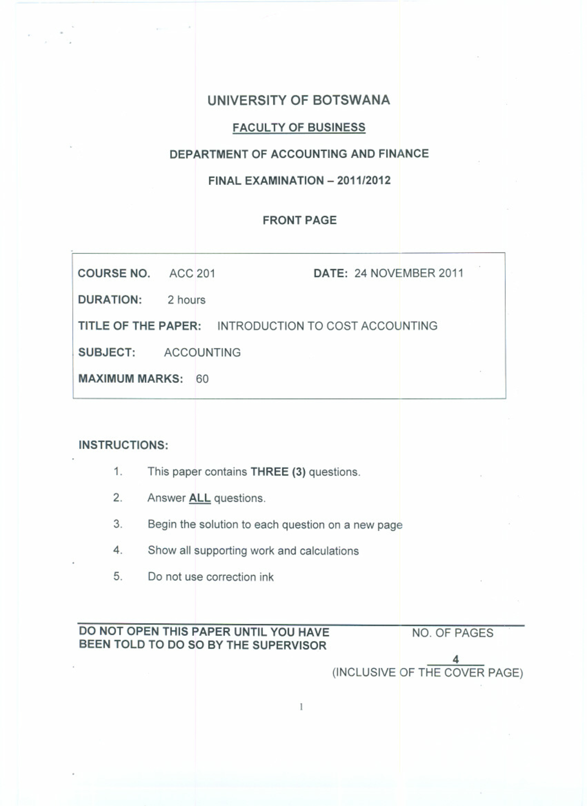 ACC 201 Final Exam: Introduction to Cost Accounting - Studocu