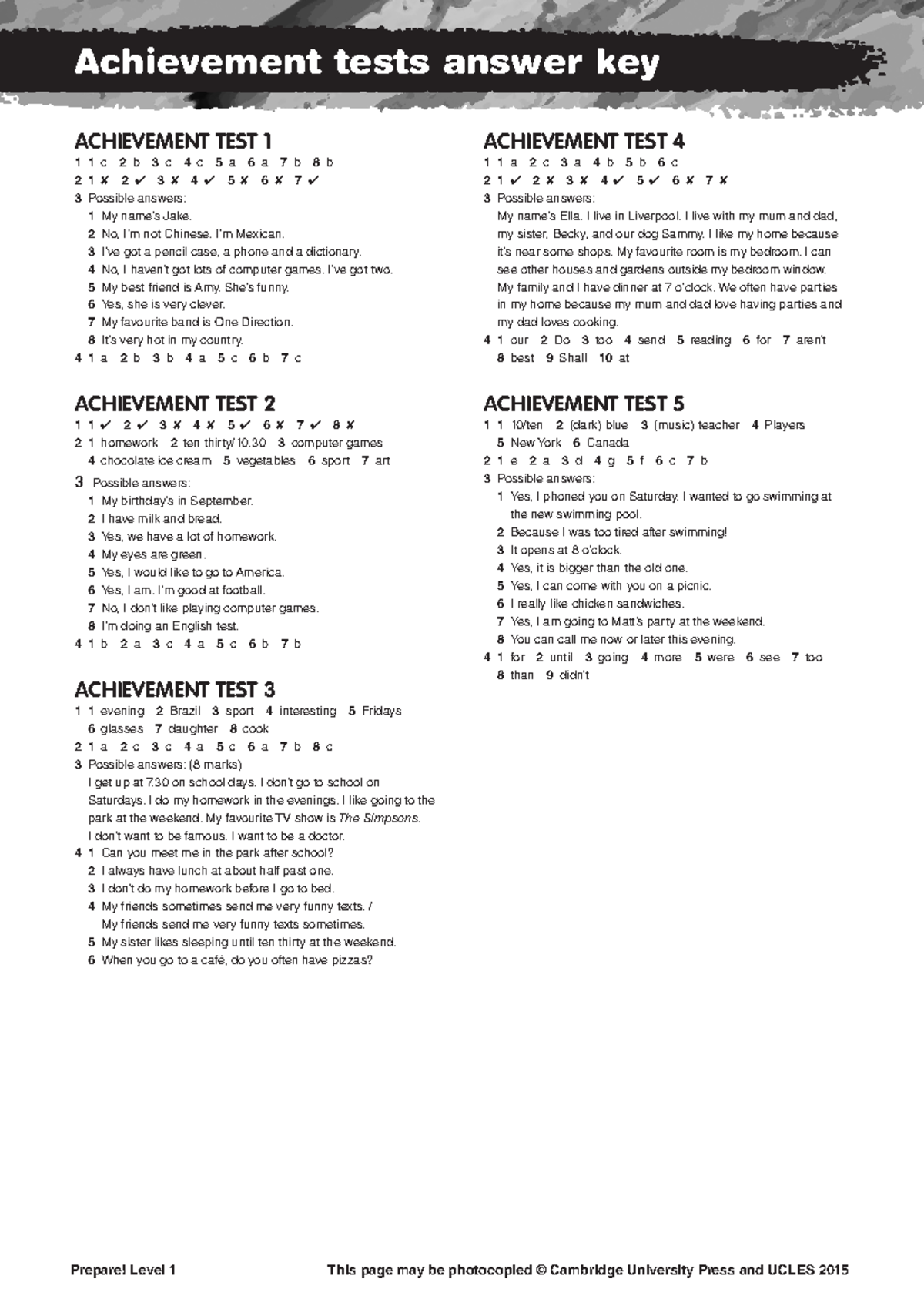 Level 1 Achievement Tests Answer Key & Audioscripts - Studocu