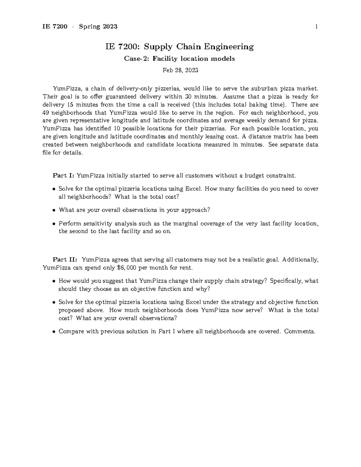 IE 7200 - Case Study: Facility Location Models & Analysis - Studocu