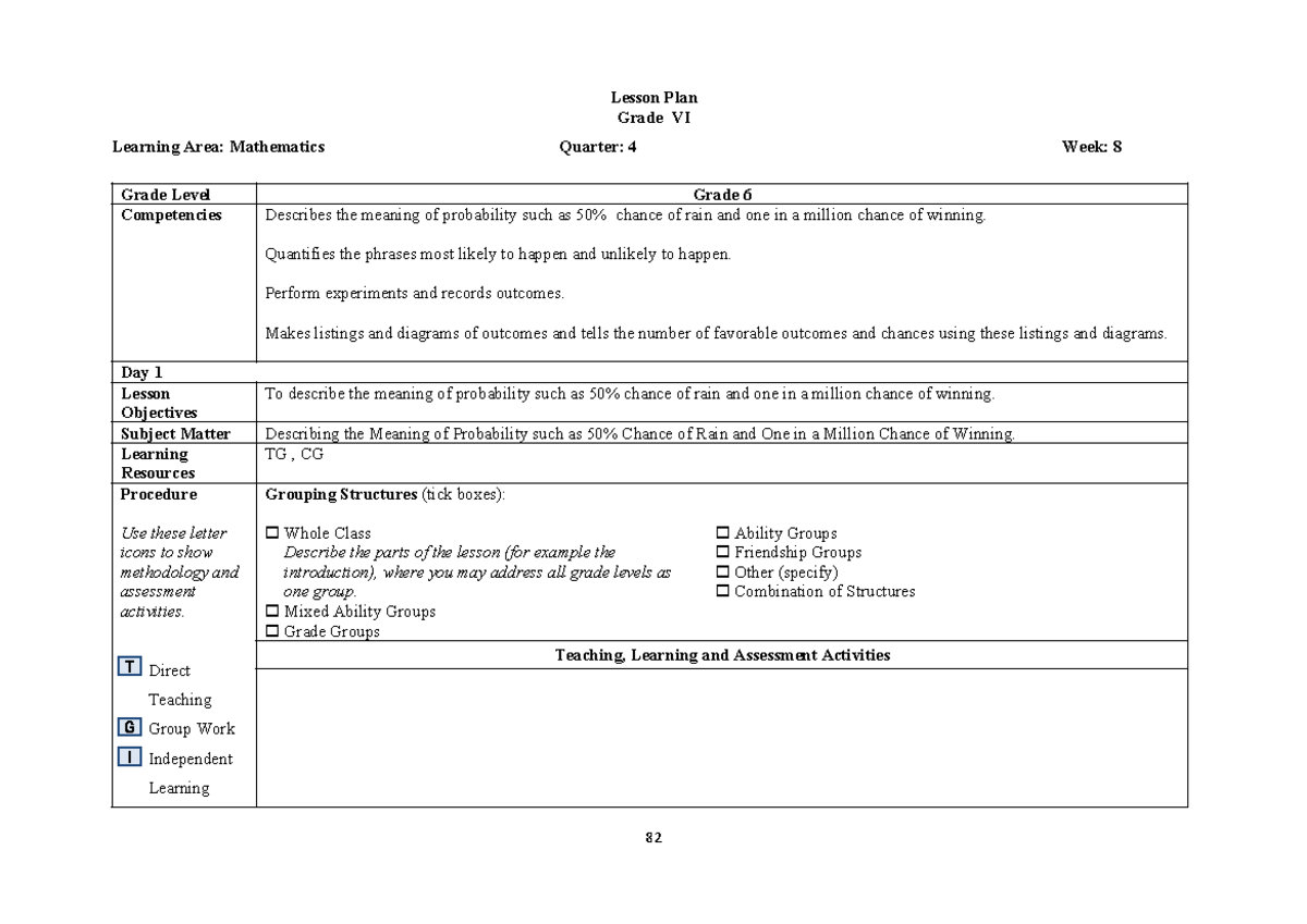 Grade 6 Math Lesson Plan: Understanding Probability Concepts and ...
