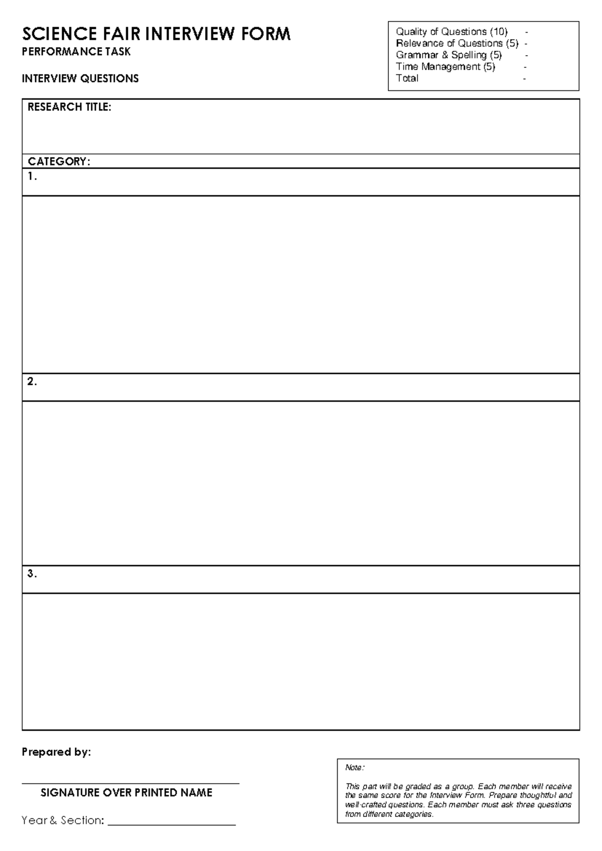 G8 Science Fair Interview Form: Quality & Relevance Assessment - Studocu