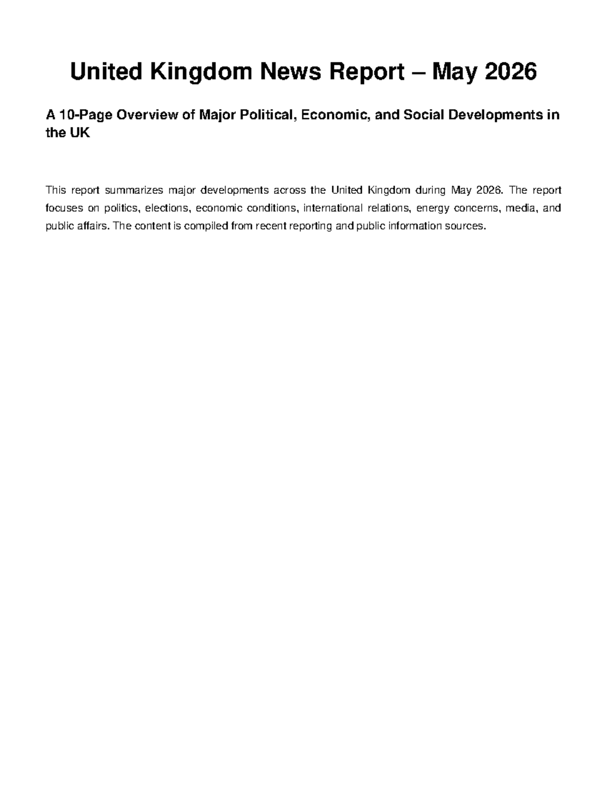 UK News Report May 2026: Key Political & Economic Developments - Studocu