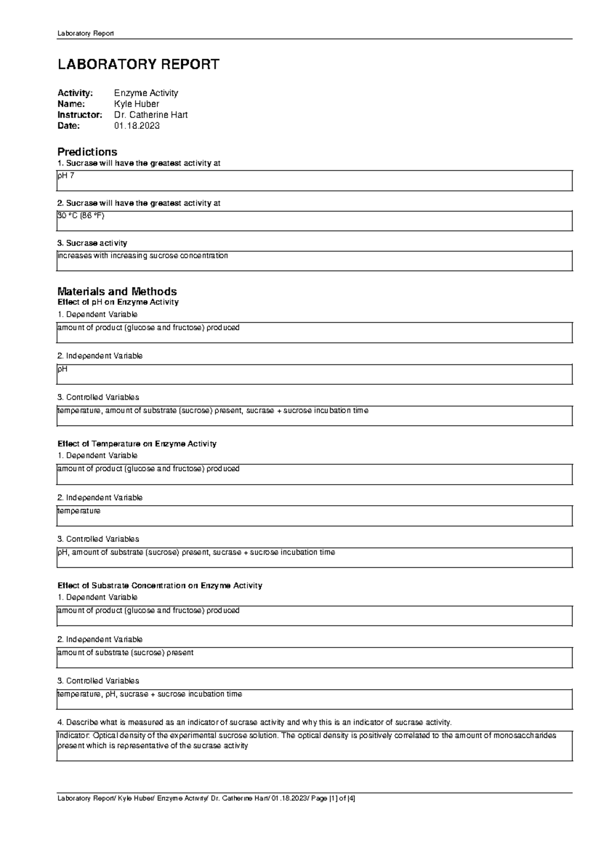 Enzyme Activity Lab Report - Powerphys v3.1 (Kyle Huber) - Studocu
