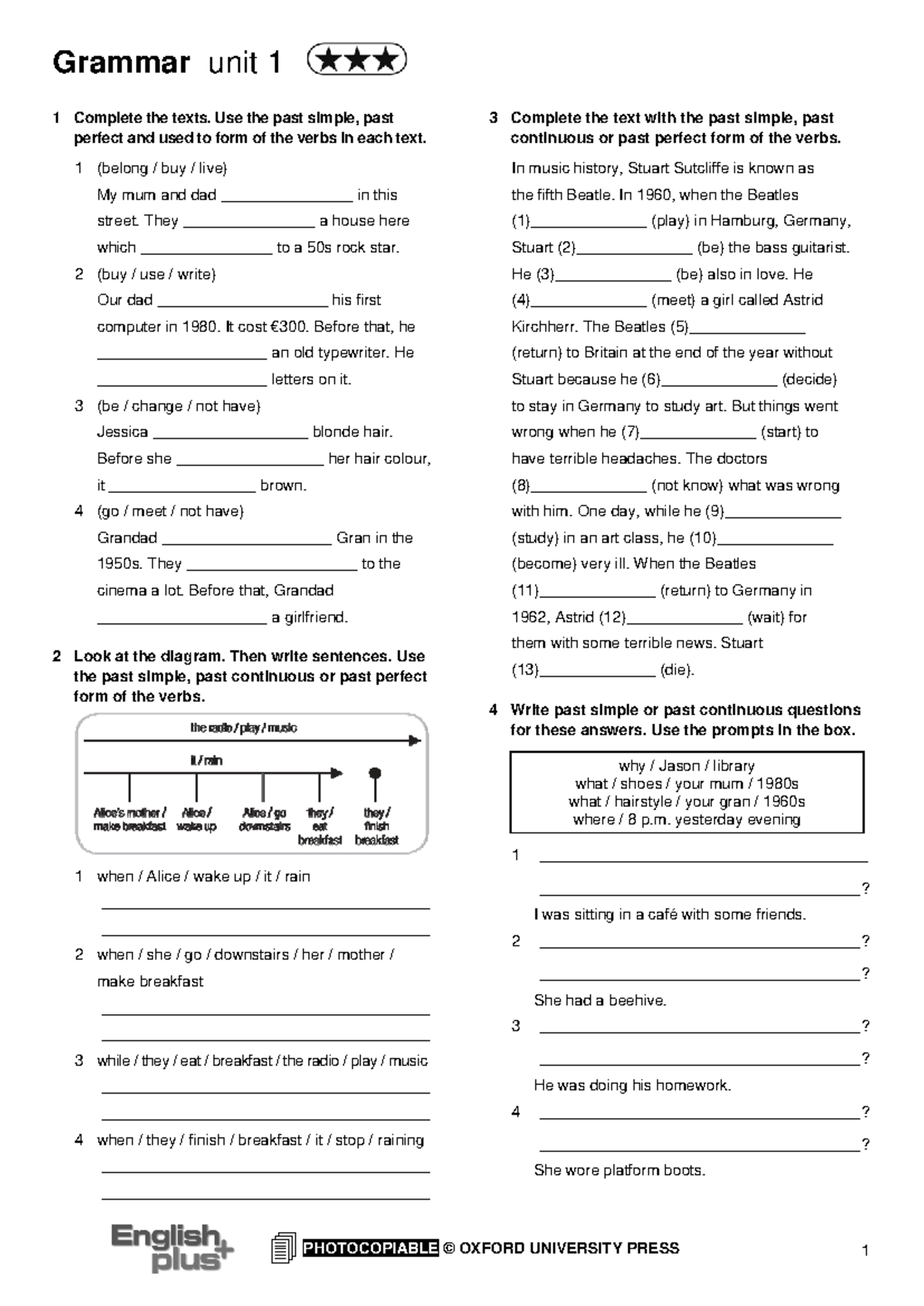 Grammar vocabulary unit1 - Grammar unit 1 PHOTOCOPIABLE © OXFORD ...