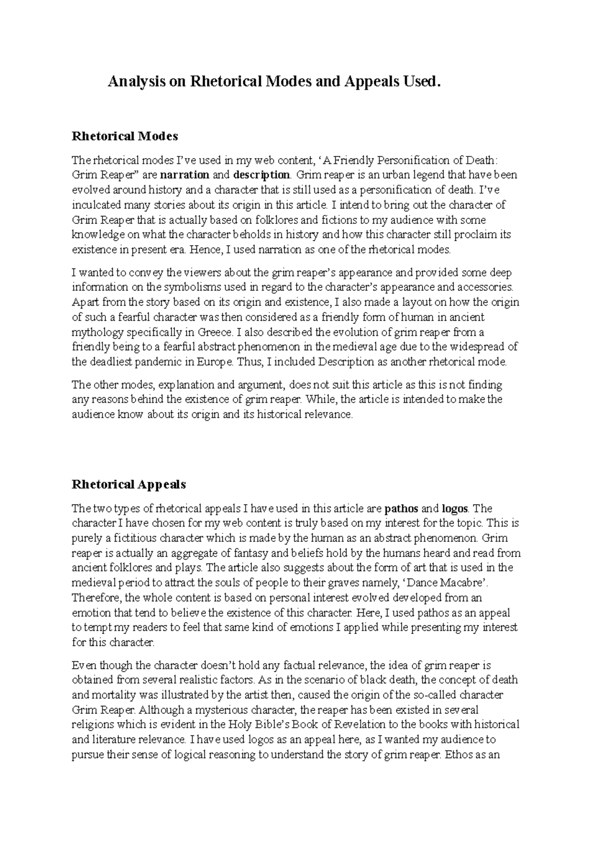 Analysis on Rhetorical Modes and Appeals Used - Rhetorical Modes The ...