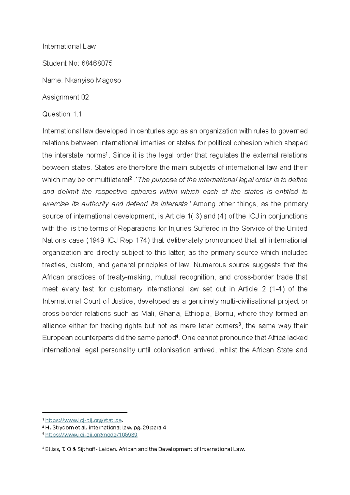 International Law Assignment 02: Key Concepts and Treaties Analysis ...