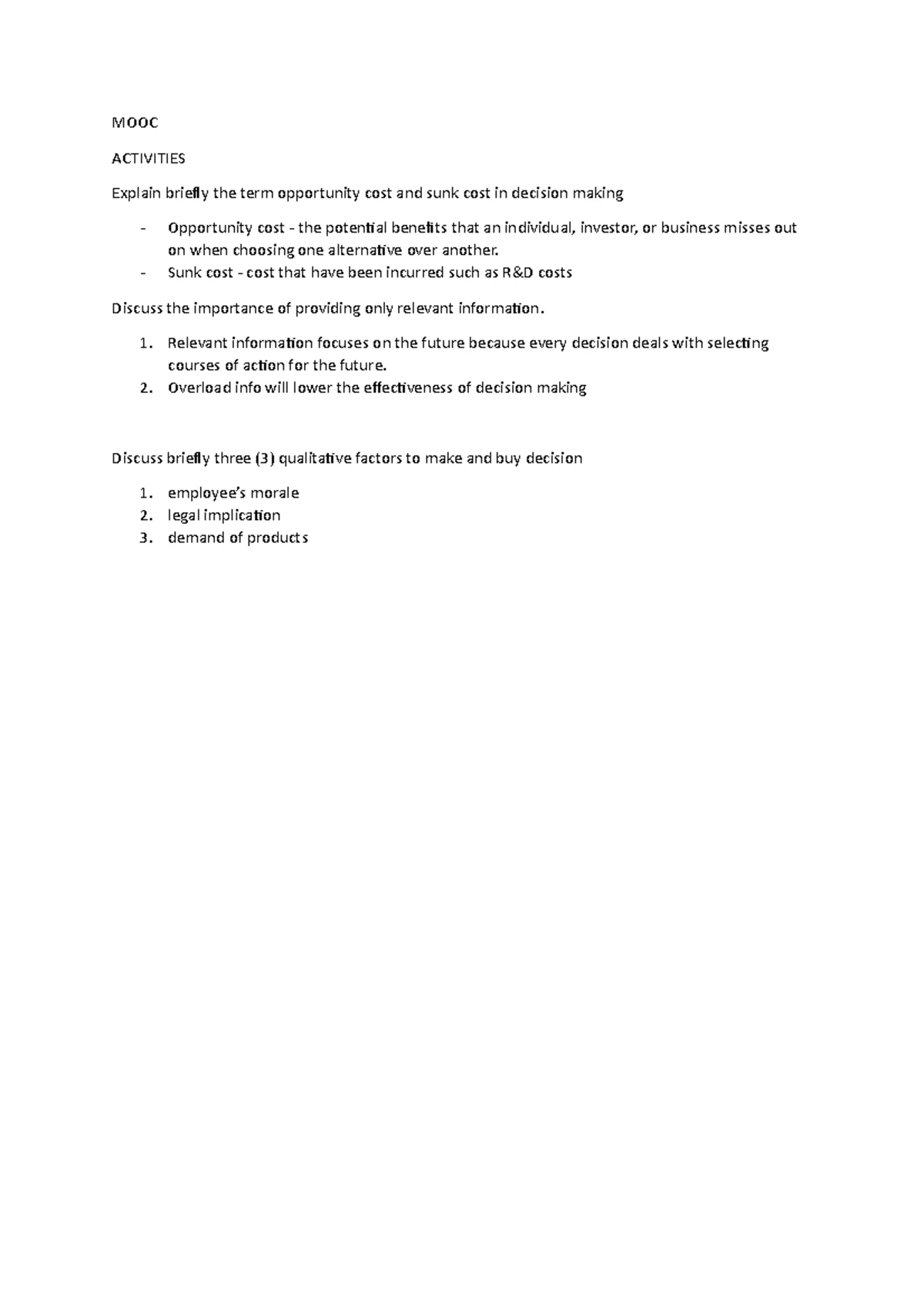 TEST MAF551 - Common Test Questions for Management Accounting 2023 ...
