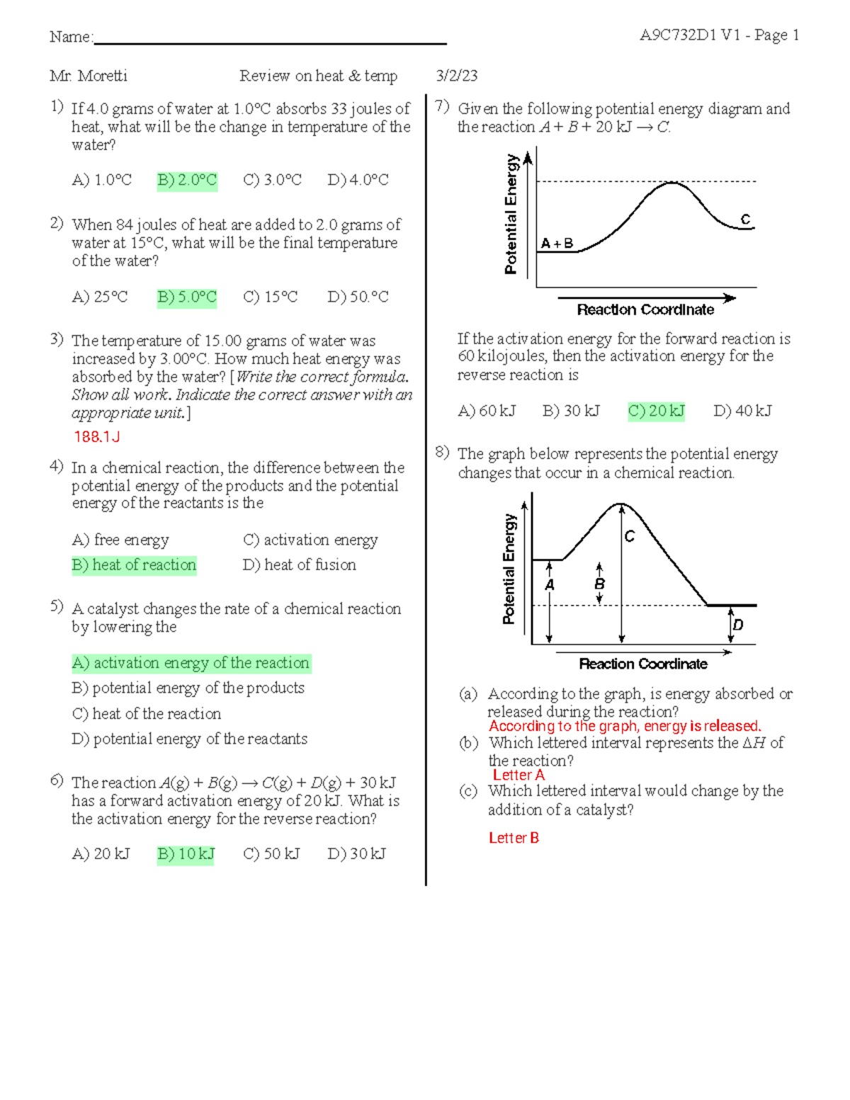 Heat Of Reaction On Graph