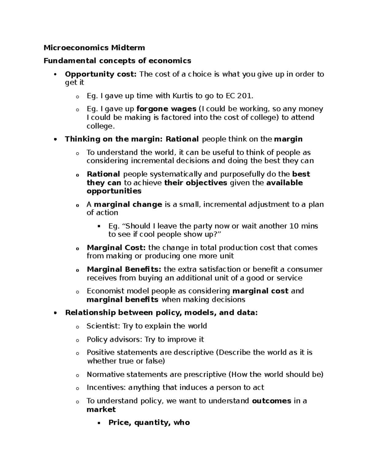 Econ 201 Midterm Study Guide: Key Microeconomic Concepts - Studocu
