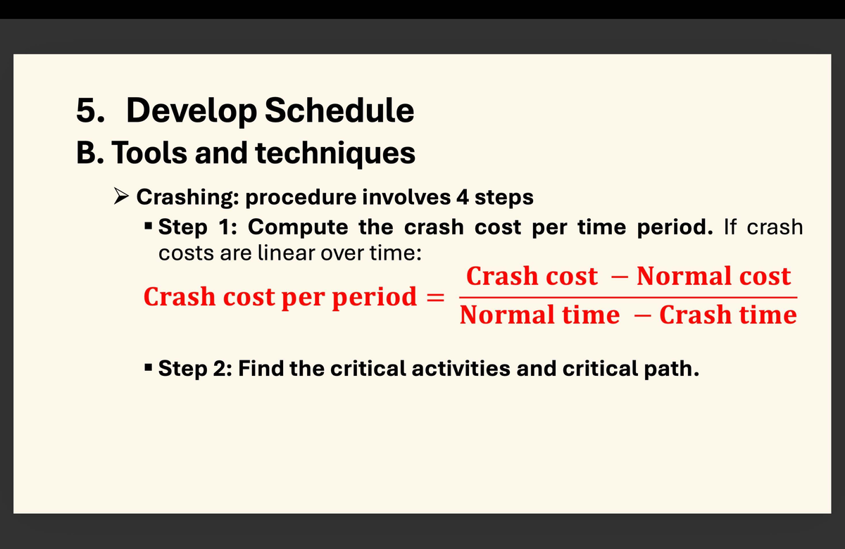 5. Schedule B Development: Crashing Techniques & Cost Estimation - Studocu