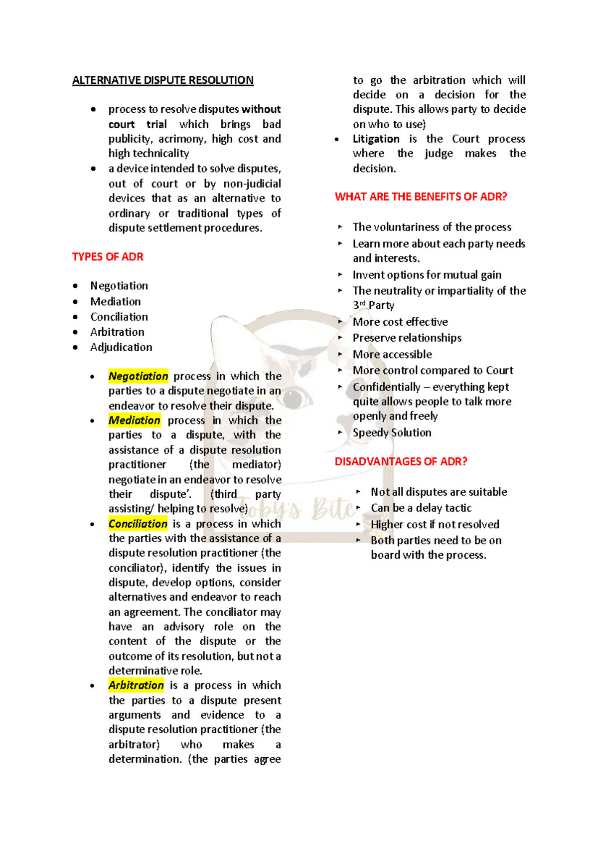 ADR Process and Types: Final Notes on Alternative Dispute Resolution ...