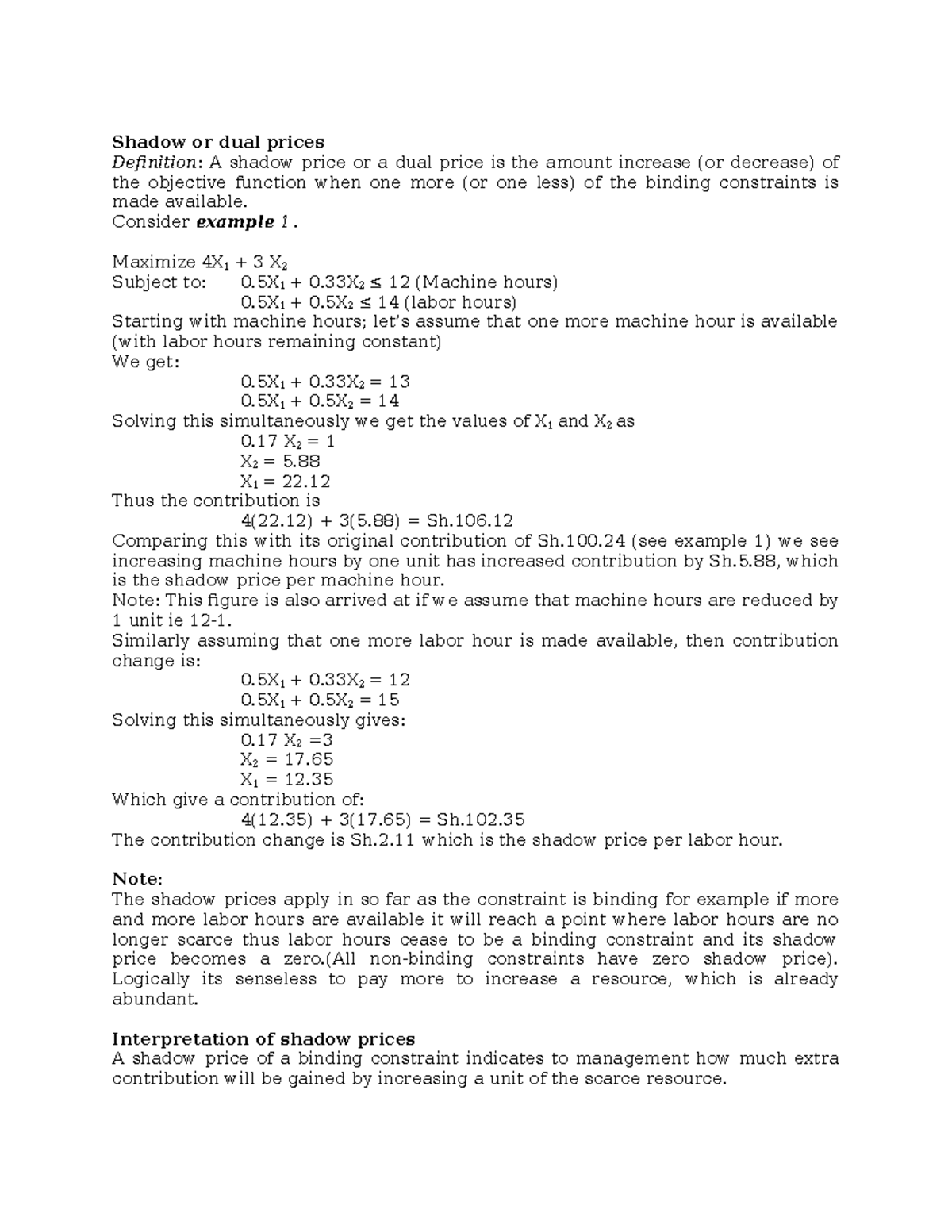 Shadow Prices Explained - Concepts and Examples for Economics - Studocu