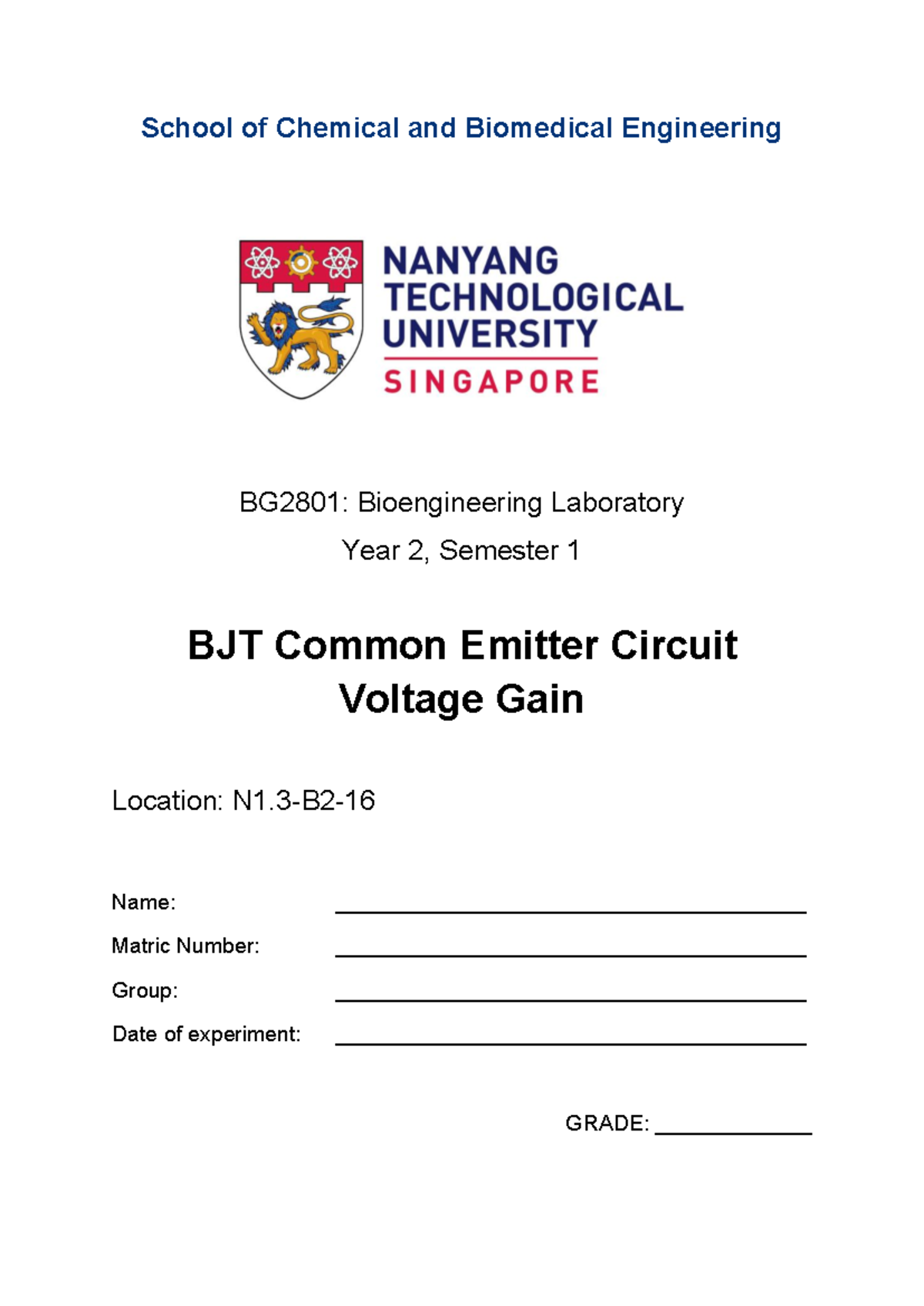 BG2801 Lab Report: BJT Common Emitter Circuit Voltage Gain Analysis ...